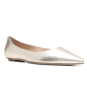 Stuart Weitzman Emilia Pointed Toe Gold Flats